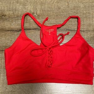 Year of Ours Red Lace-Up Sports Bralette